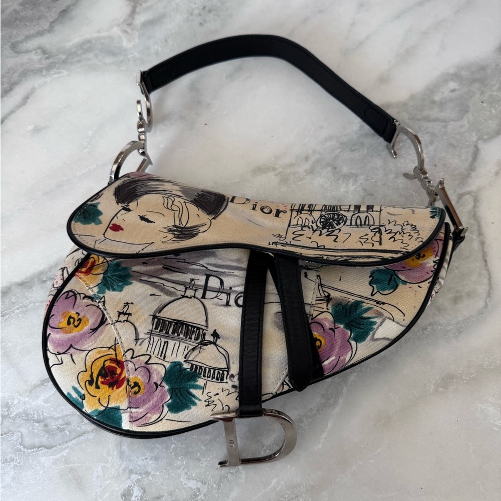 Christian Dior Ltd Edition Paris Sketch Saddle Bag